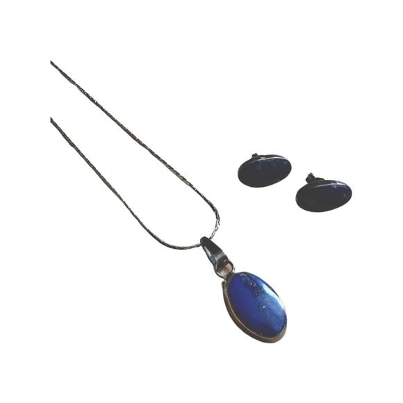 Vintage Set of Lapis Lazuli Necklace and Earrings - Picture 1 of 9